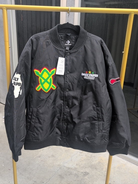 Converse Other - Converse x Daily Paper Black Bomber Jacket with Colorful Patches Mens Size XL